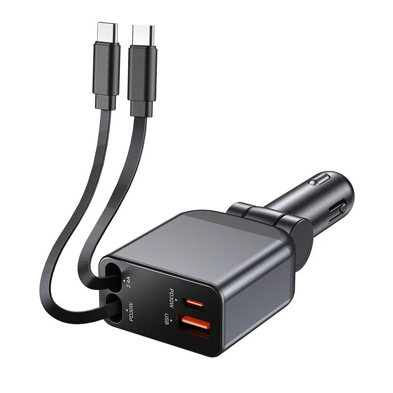 Bluejw Intelligent Car Charger, 60W USB C PD Fast Car Charger Adapter 4 in 1 Retractable for iPhone Samsung, Automobile Chargers - Image 1